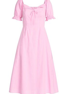 Scoop NYC Soft Pink Midi Dress with Puff Sleeves